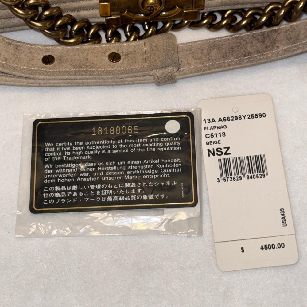 Chanel Large Boy Bag Quilted Suede Beige with Antique Gold Hardware NWOT - Picture 10 of 15